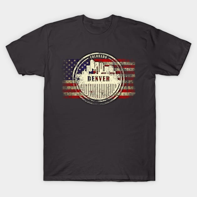 US flag with silhouette Denver City T-Shirt by DimDom